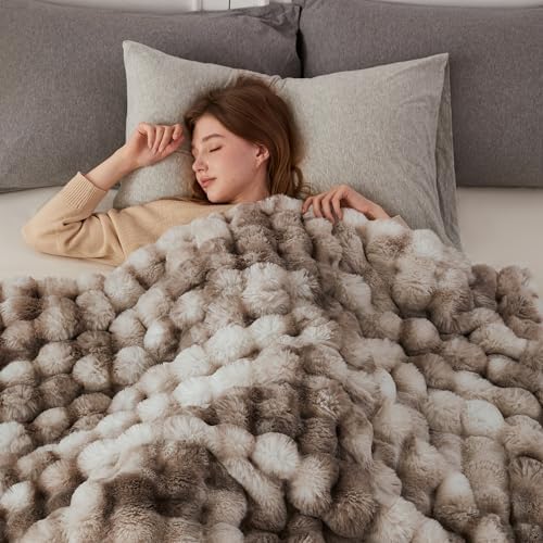 COOVA Soft Bubble Faux Fur Throw Blanket, 60"x80", Tie-dye Brown