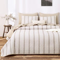 Wake In Cloud Striped Quilt Set, Taupe, King
