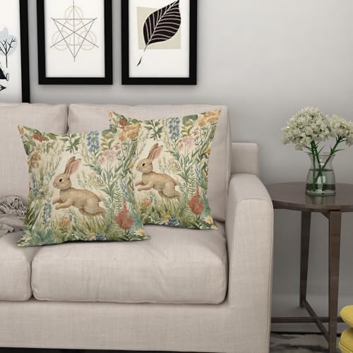 Spring Summer Pillow Covers 22x22 Inch Set of 2 Easter Bunny Floral