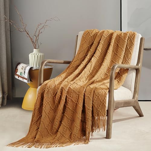 BOURINA Almond Throw Blanket 50 x70 Inch Jacquard Throw Knitted