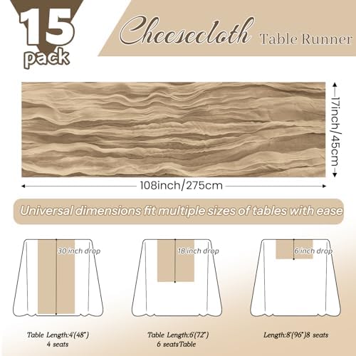 15Pack Beige Table Runner 17x108inch Cheesecloth Table Runner