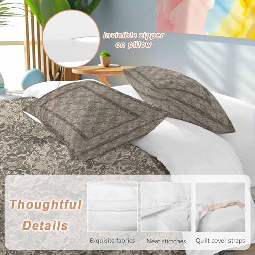 Grey Boho Bedding 3 Piece Duvet Cover Set Full Size, Vintage Ethnic