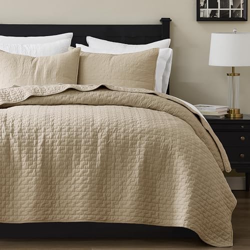 palassio Dark Beige 100% Cotton Quilt King Size Bedding Sets with 2