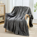 Waffle Textured Fleece Throw Blanket, Dark Grey, Twin 60 x 80 in