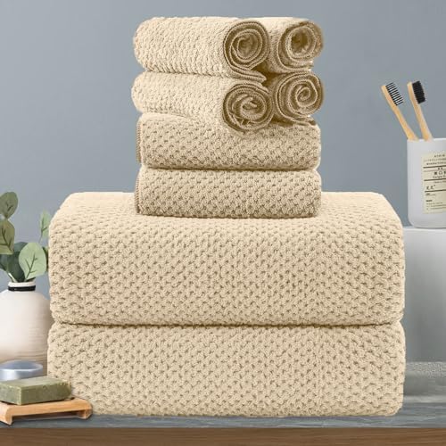 8-Piece Beige Bath Towels Set,2 Oversized Large Bath Towels Sheet,2