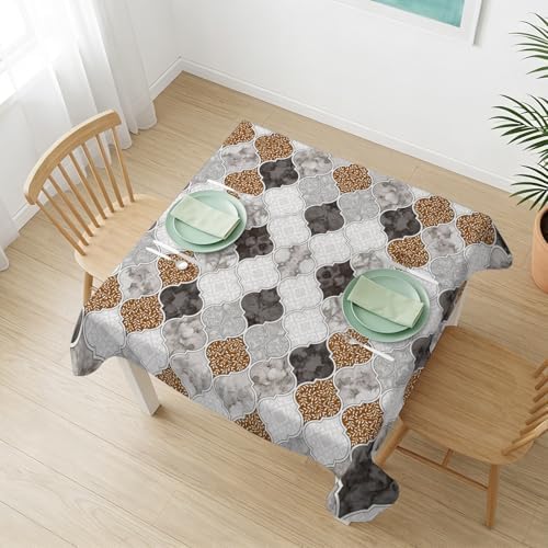 Waterproof Tablecloth Retro Moroccan Lattice Grey Marble Square Table