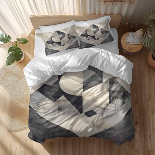 Duvet Cover Set Full Grey Color Block Abstract Geometric 3 Piece