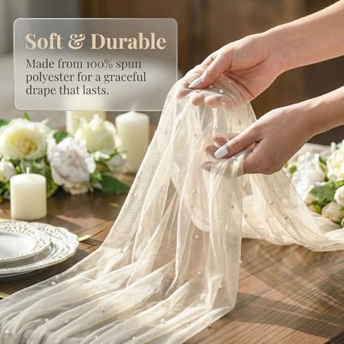 Beige Gauze Table Runner 120 Inch, Sheer Boho Rustic Cheesecloth