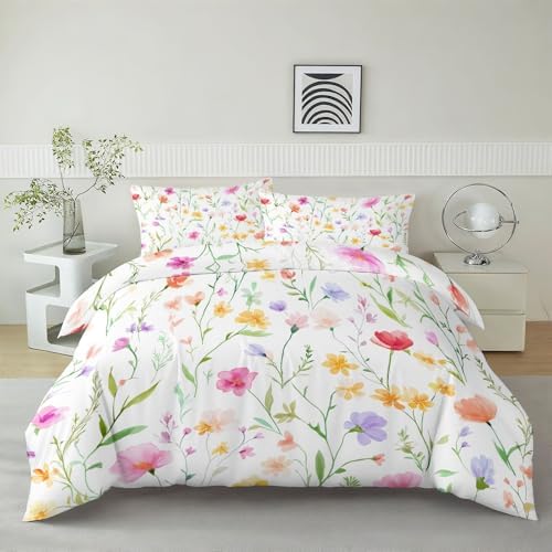 California King Duvet Cover Set Cheerful Wildflower Pattern Soft