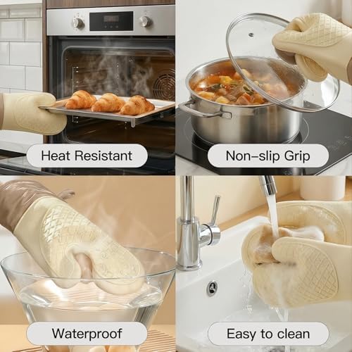 Silicone Oven Mitts Sets with Potholders, 500°F Heat Resistant Kitchen