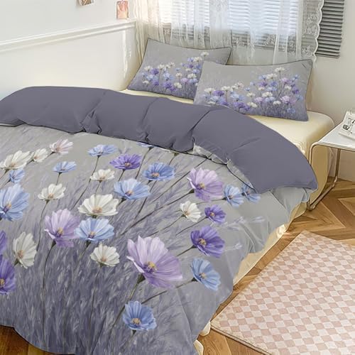 Hand-Painted Flower Cluster Duvet Cover King 3Pcs, Breathable