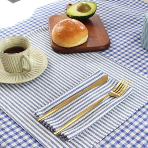 24 Pcs Plain Striped Linen Napkins Cotton Blended Dinner Cloth Tea