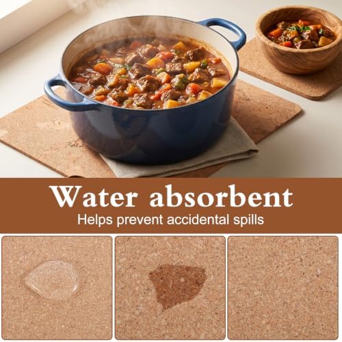 4 Pcs Cork Placemats 17 x 12 Inch, Natural Wood Grain Heat Resistant