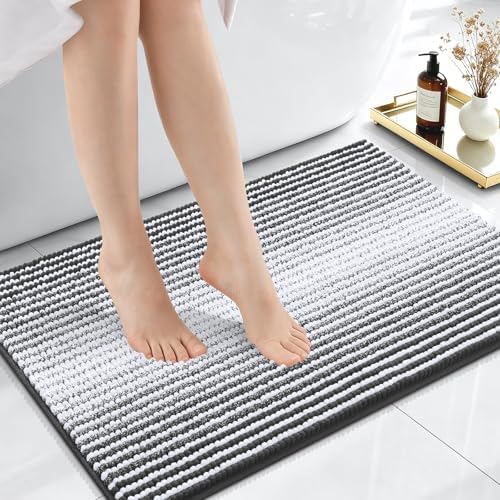 OLANLY Striped Chenille Bath Rug and Toilet Rug U-Shaped, Size 24x16