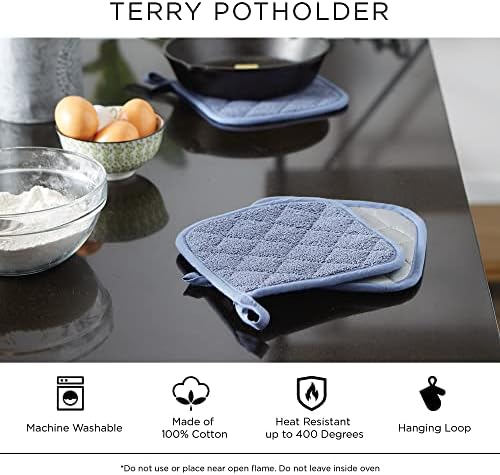DII Basic Terry Collection Potholders, Gray, 100 Percent Cotton