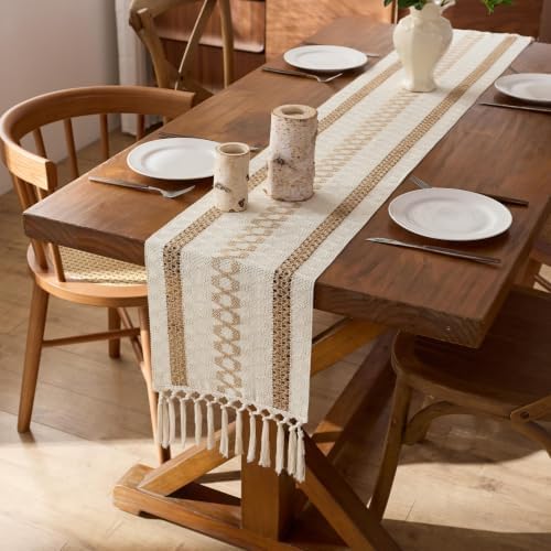 Baccessor Extra Long Boho Macrame Jute Table Runner with Tassels 12x90
