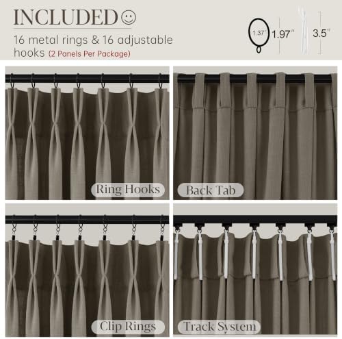 Chocolate Brown Linen Pinch Pleated Curtains 96 Inch Length 2 Panels