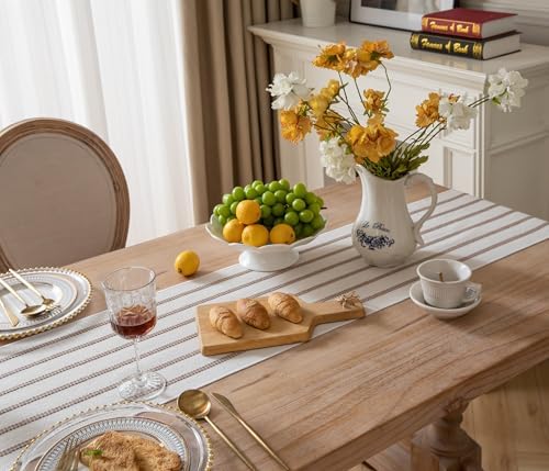 Caflife Boho Table Runner 60 Inchs Long Taupe and Beige, Cotton and