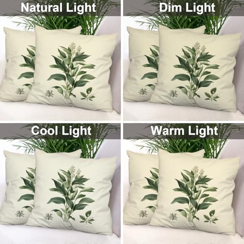 Batmerry Green Leaves White Flowers Throw Pillow Covers, Botanical