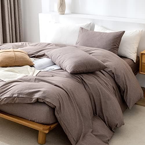 Queen Duvet Cover Set- 100% Washed Cotton 3 Pcs Soft Comfy Breathable