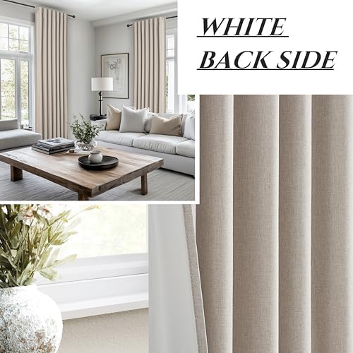 Grey Flax Extra Long Curtains 120 inch Length 2 Panels Set, Hook