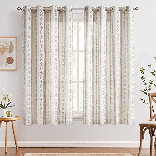 jinchan Linen Curtains Farmhouse Boho Drapes 63 Inch Grommet 2 Panels