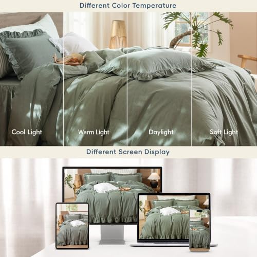 MooMee Ruffle Duvet Cover Set 100% Washed Cotton King