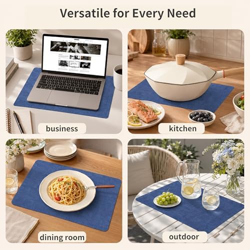 Maxpearl Faux Leather Placemats Set of 6, Easy to Clean, Navy Blue