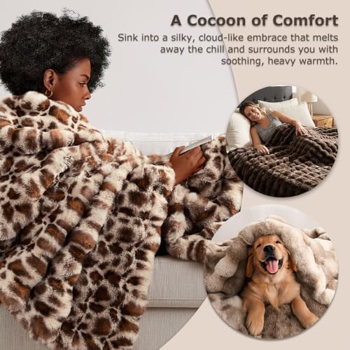 WDCOZY Luxury Bubble Throw Blanket, Brown Faux Rabbit Fur Mink Plush