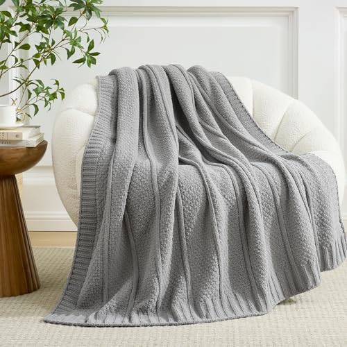 Amélie Home Chenille Knit Throw Blanket, Mist Gray 50"x60"