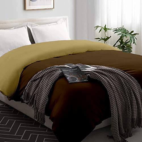SLEEP-NEST Duvet Cover Queen, Brown and Taupe Reversible 1 Piece Duvet