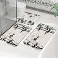 3 Pcs Asian Vintage Bath Mat Black Grey Plant Leaves Ink Painting