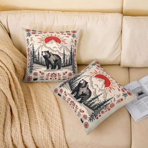 Feelyou Lodge Cabin Bear Throw Pillow Covers Set of 2 Country Rustic