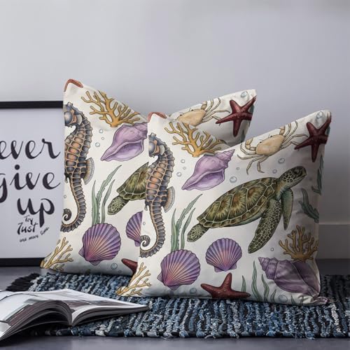 Pillow Covers 20x20 Set of 2, Turtle Coastal Coastal Throw Pillow