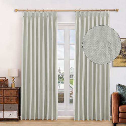 Gray Beige Full Blackout Pinch Pleated Curtains 50x108 Inches Long, 1