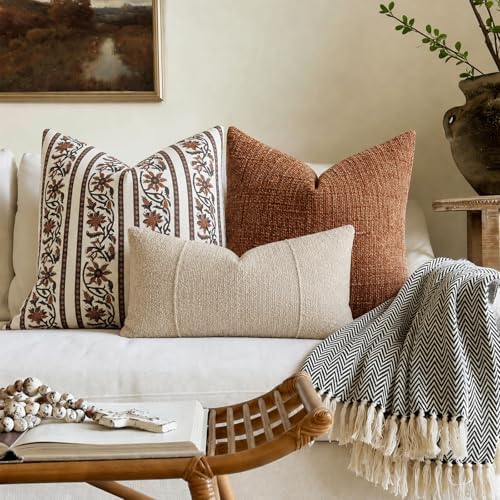 YCOLL Vintage Striped Floral Fall Pillow Covers 20x20 Set of 2