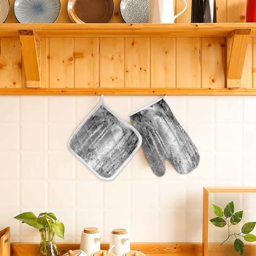 Quilted Cotton Terry Cloth Oven Mitt, Pot Holder Gray Forest Branch