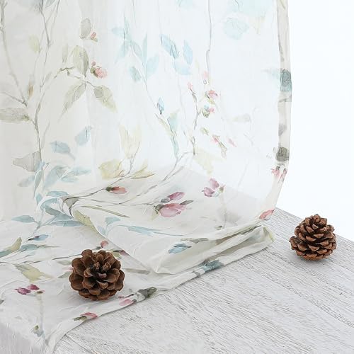 OWENIE Floral Sheer Curtains for Bedroom Living Room 63 Inch Length 2