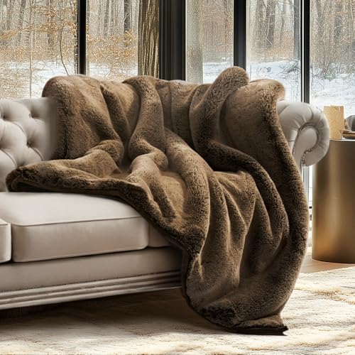 EVERGRACEHOME Luxury Soft Faux Chinchilla Fur Throw Blanket 60”x80”