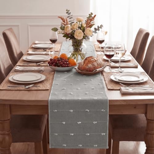 Artoid Mode Grey Farbic Rustic Cotton Woven Table Runner, Farmhouse