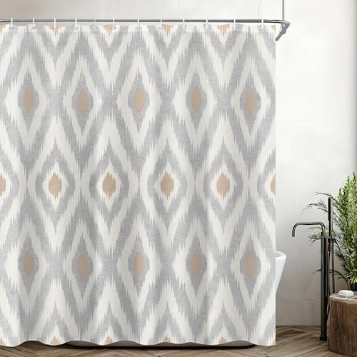 Modern Grey Tan Shower Curtain Sets for Bathroom 60Wx72H Geometric