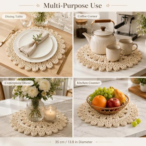 Eiyye 13.8'' Woven Placemats Set of 6 Handwoven Round Table Mats