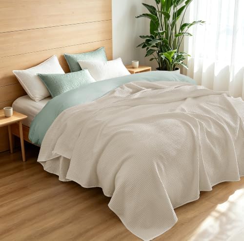 100% Egyptian Cotton Waffle Weave Blanket Full Size for Bed, 320 GSM