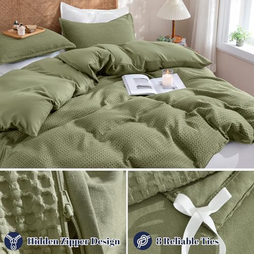 PHF Ultra Soft Waffle Weave Duvet Cover King Size 3 Pieces - 3D
