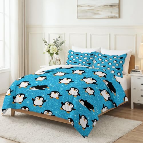 King Duvet Cover Set Soft Microfiber Cartoon Penguin