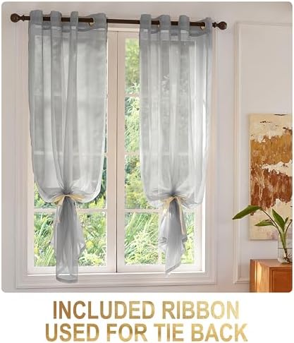 Foil Stripe Grey Sheer Curtains 63 inches Length 2 Panels with