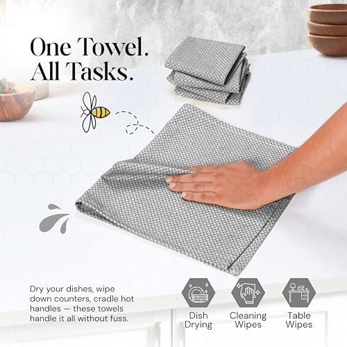 Grey Honeycomb Kitchen Towels 12 Pack, 16x26 Inch, 100% Cotton, Fast