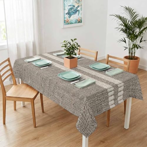 Farmhouse Grey Brown Table Cloth, Vintage Country Linen Textured