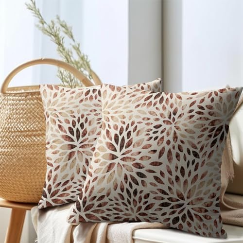 Burgundy Red Dahlia Pillow Covers 18x18 Inches Rustic Geometric Flower