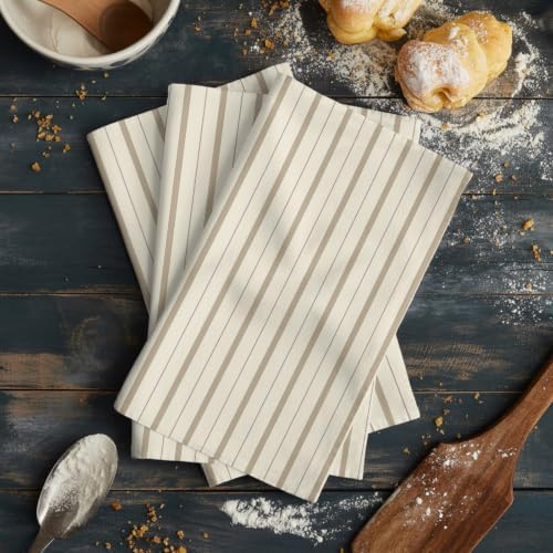 Beige Brown Striped Kitchen Towels Set of 3, Ultra Absorbent Dish
